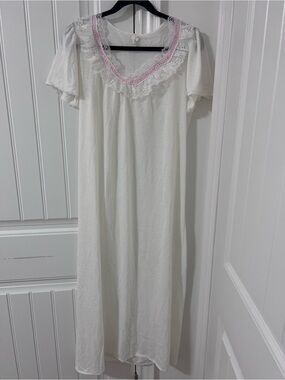 Women's White Nightgown with Pink Lace Trim